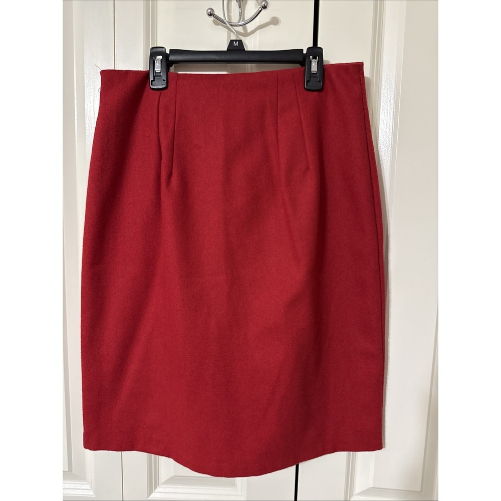 Vintage Chelsea Wearhouse Leslie Fay Red Wool Pencil Skirt Sz 12 Preppy Workwear